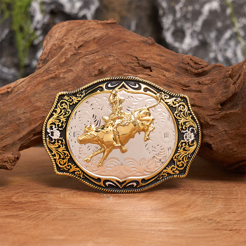 Ceinture en cuir à boucle de cowboy western dorée et noire à faire soi-même - Équitation - Sans ceinture - Ceinture non incluse - image 1