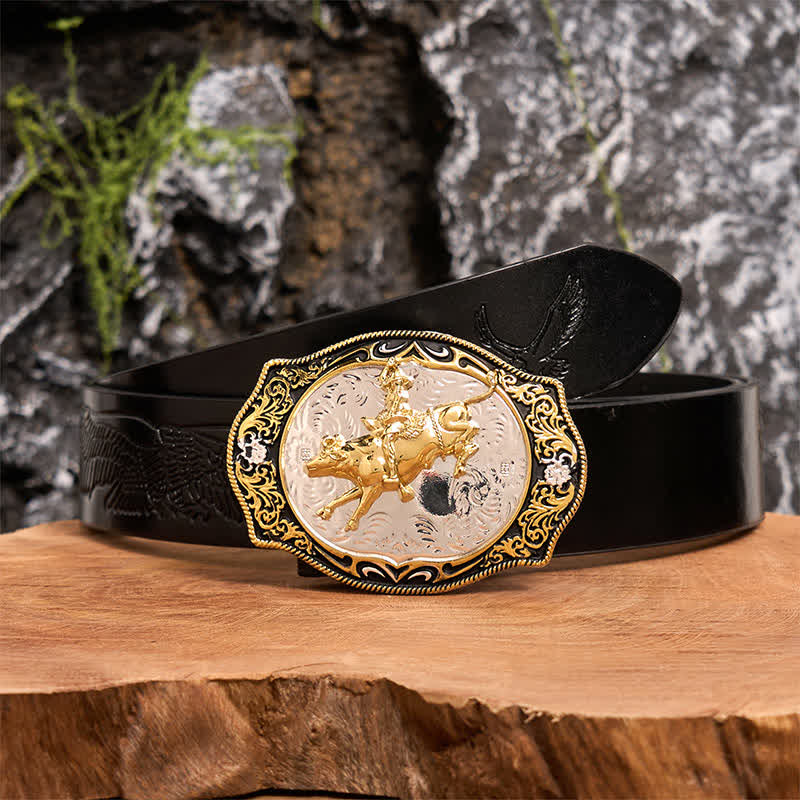Ceinture en cuir à boucle de cowboy western dorée et noire à faire soi-même - Équitation - Ceinture noire avec aigle en relief - 42 - image 2