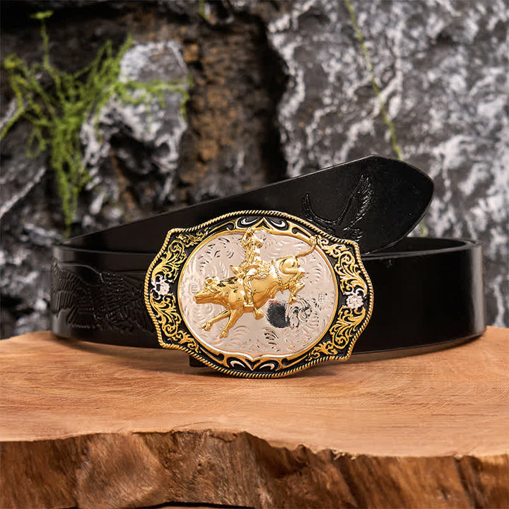 Ceinture en cuir à boucle de cowboy western dorée et noire à faire soi-même - Équitation - Ceinture noire avec aigle en relief - 42 - image 2