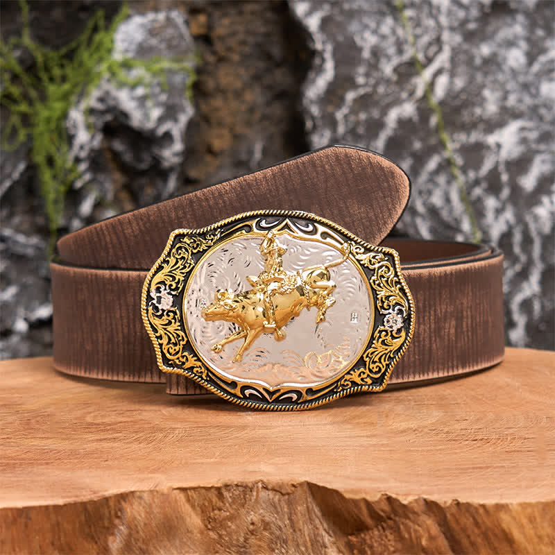Ceinture en cuir à boucle de cowboy western dorée et noire à faire soi-même - Équitation - Ceinture marron vieillie - 42 - image 6