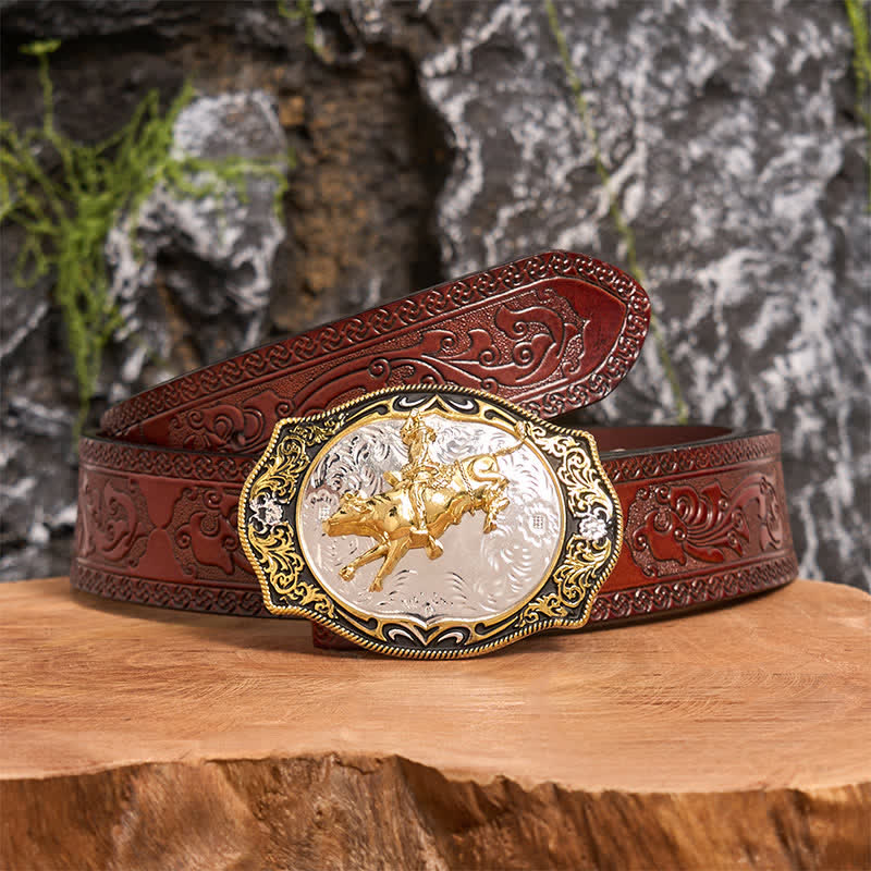 Ceinture en cuir à boucle de cowboy western dorée et noire à faire soi-même - Équitation - Ceinture marron sculptée - 42 - image 7