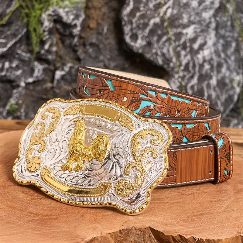 Ceinture en cuir à boucle style cowboy western à faire soi-même avec coq doré - Coq - Ceinture sculptée en turquoise - 42 - image 5