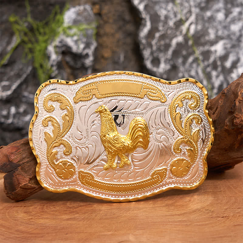 Ceinture en cuir à boucle style cowboy western à faire soi-même avec coq doré - Coq - Sans ceinture - Ceinture non incluse - image 1