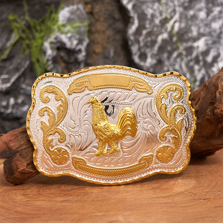 Ceinture en cuir à boucle style cowboy western à faire soi-même avec coq doré - Coq - Sans ceinture - Ceinture non incluse - image 1