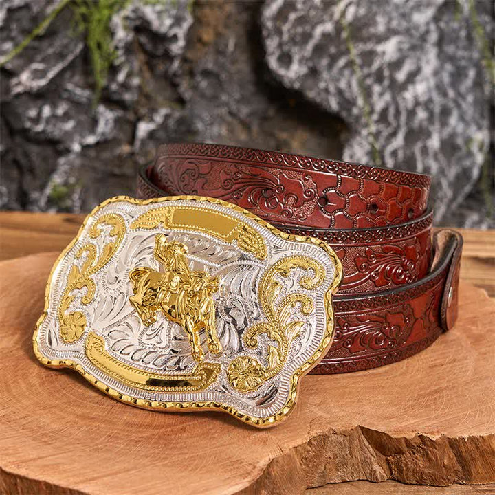 Ceinture en cuir à boucle style cowboy western à faire soi-même, style équitation dorée - Équitation - Ceinture marron sculptée - 42 - image 8