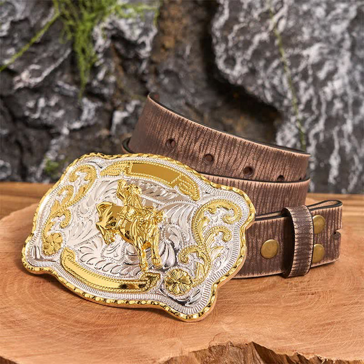 Ceinture en cuir à boucle style cowboy western à faire soi-même, style équitation dorée - Équitation - Ceinture marron vieillie - 42 - image 7