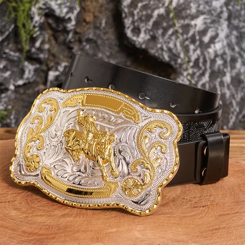 Ceinture en cuir à boucle style cowboy western à faire soi-même, style équitation dorée - Équitation - Ceinture noire avec aigle en relief - 42 - image 2