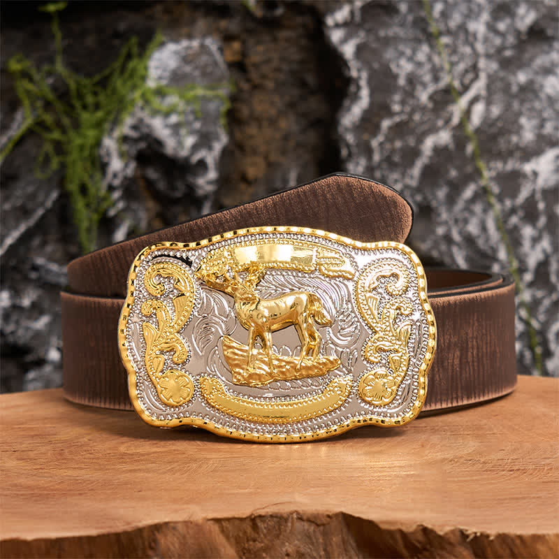 Ceinture en cuir à boucle style cowboy western à faire soi-même, motif cerf doré - Cerf - Ceinture marron vieillie - 42 - image 7