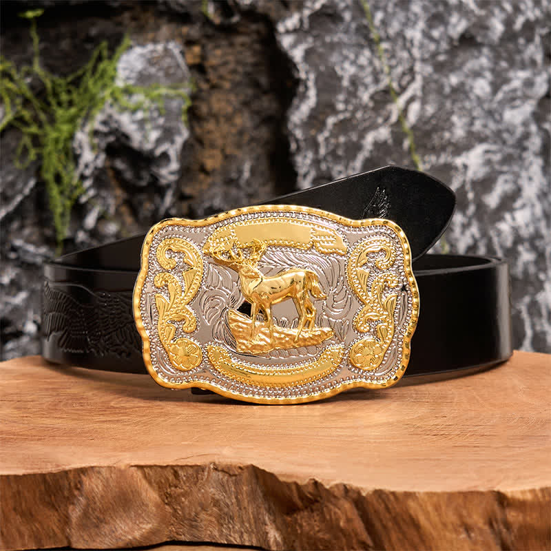 Ceinture en cuir à boucle style cowboy western à faire soi-même, motif cerf doré - Cerf - Ceinture noire avec aigle en relief - 42 - image 2