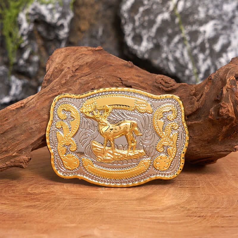 Ceinture en cuir à boucle style cowboy western à faire soi-même, motif cerf doré - Cerf - Sans ceinture - Ceinture non incluse - image 1