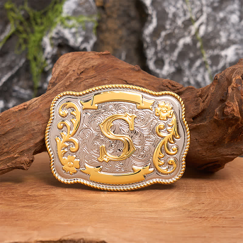 Ceinture en cuir à boucle initiale Western dorée et argentée - S - Sans ceinture - image 1
