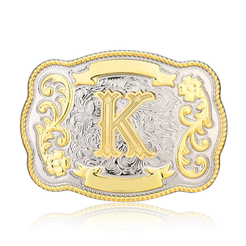 Ceinture en cuir à boucle initiale Western dorée et argentée - K - Sans ceinture - image 11