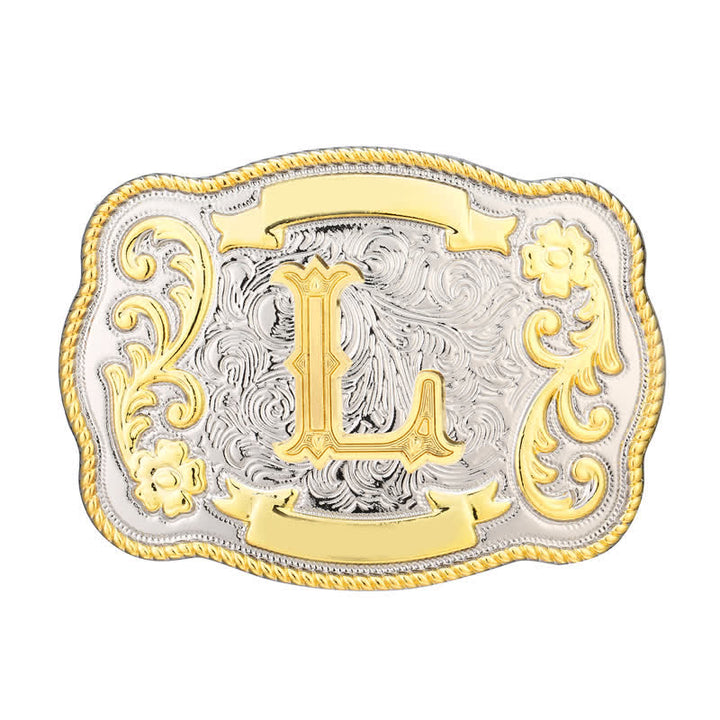 Ceinture en cuir à boucle initiale Western dorée et argentée - L - Sans ceinture - image 12