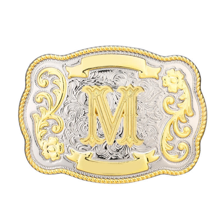 Ceinture en cuir à boucle initiale Western dorée et argentée - M - Sans ceinture - image 13