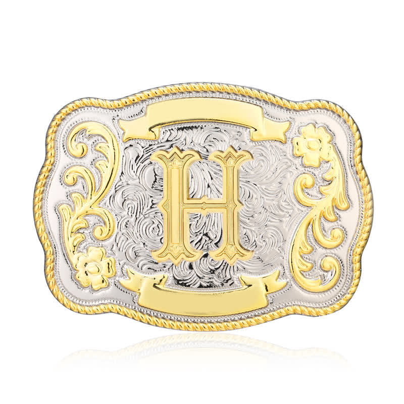 Ceinture en cuir à boucle initiale Western dorée et argentée - H - Sans ceinture - image 8