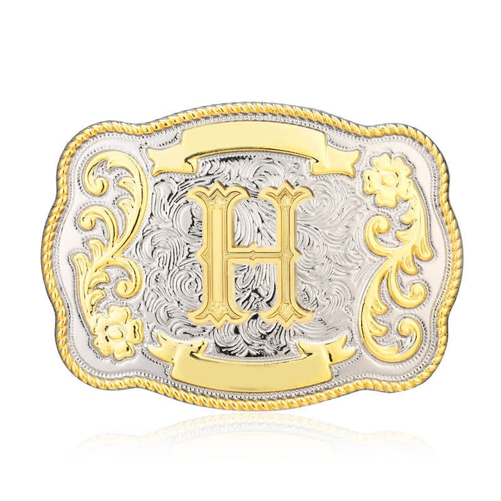 Ceinture en cuir à boucle initiale Western dorée et argentée - H - Sans ceinture - image 8