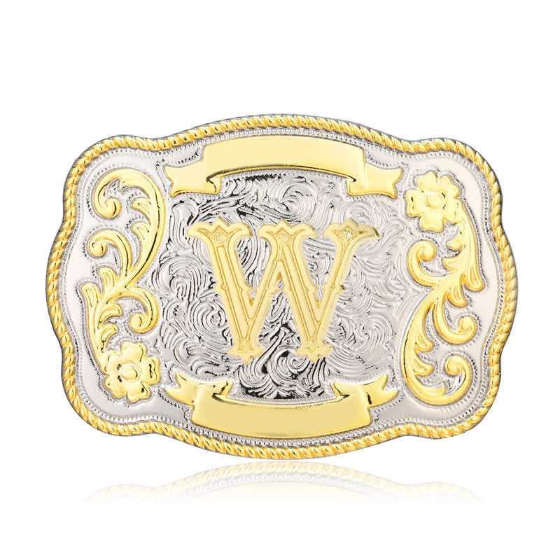 Ceinture en cuir à boucle initiale Western dorée et argentée - W - Sans ceinture - image 22