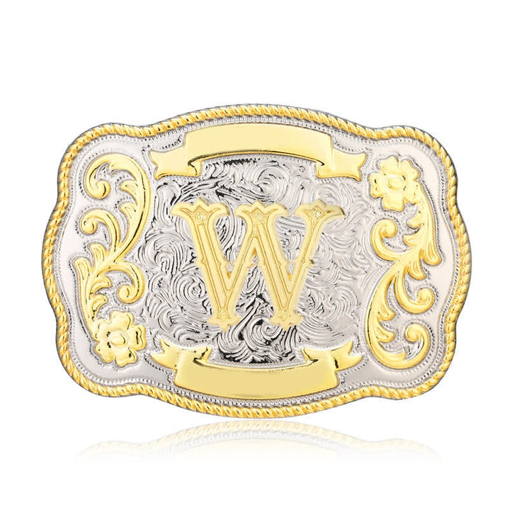 Ceinture en cuir à boucle initiale Western dorée et argentée - W - Sans ceinture - image 22