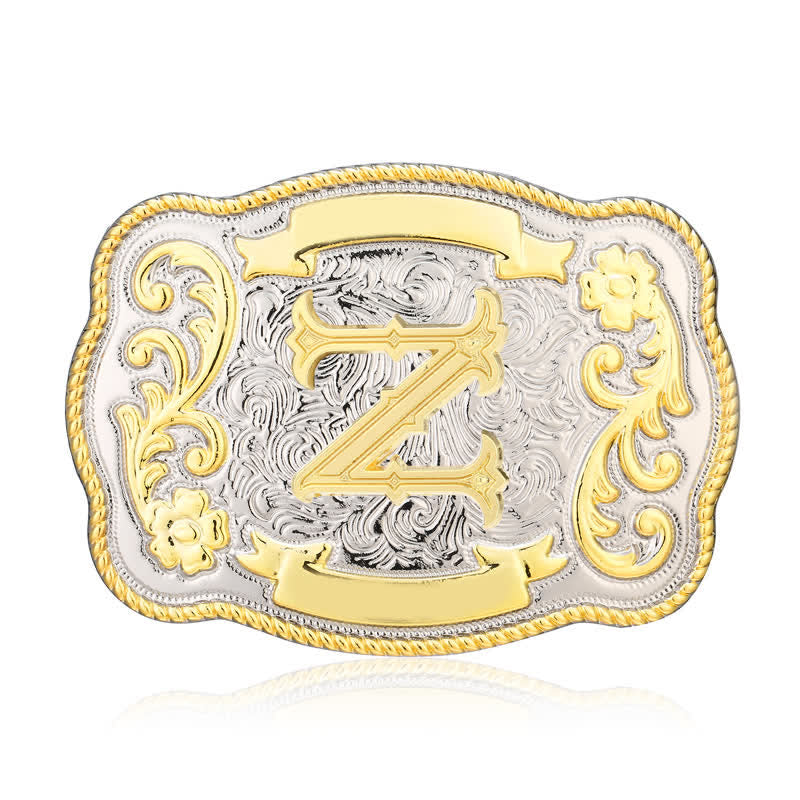 Ceinture en cuir à boucle initiale Western dorée et argentée - Z - Sans ceinture - image 25
