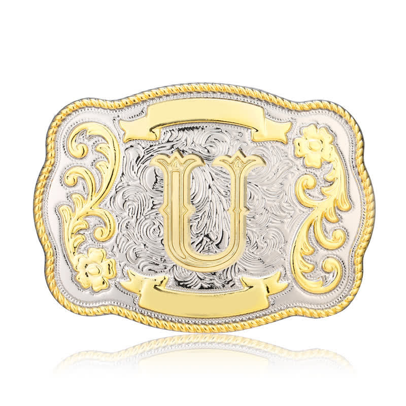 Ceinture en cuir à boucle initiale Western dorée et argentée - U - Sans ceinture - image 20