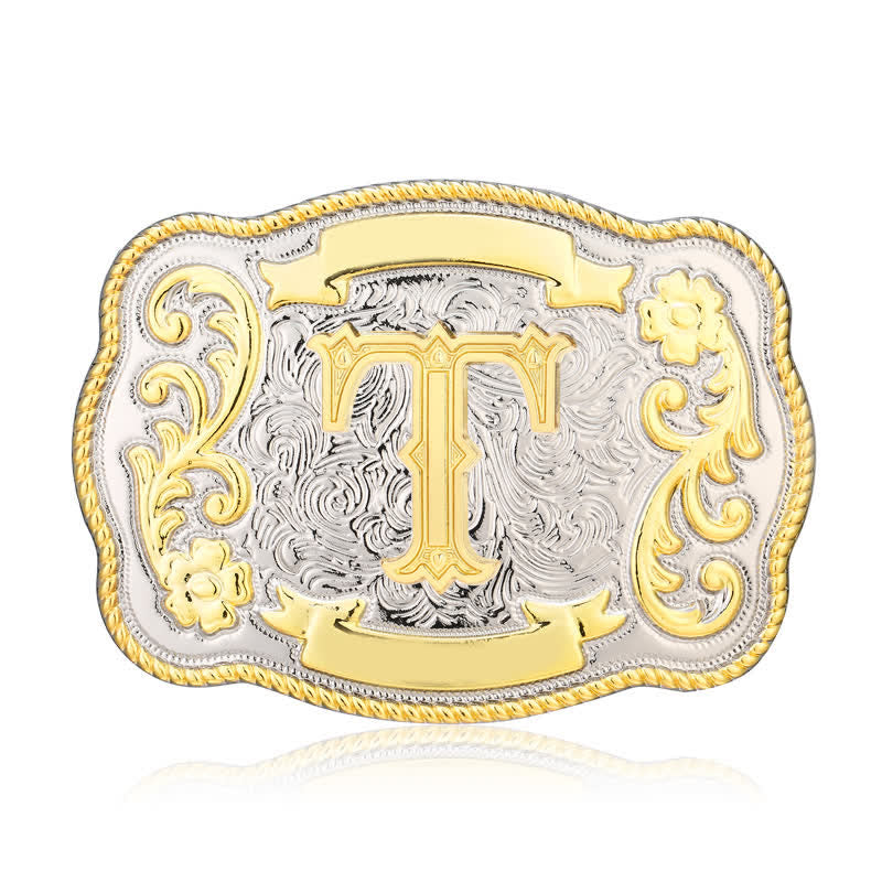 Ceinture en cuir à boucle initiale Western dorée et argentée - T - Sans ceinture - image 19