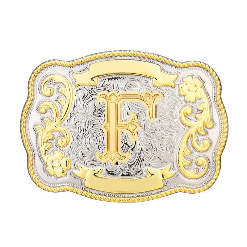 Ceinture en cuir à boucle initiale Western dorée et argentée - F - Sans ceinture - image 6