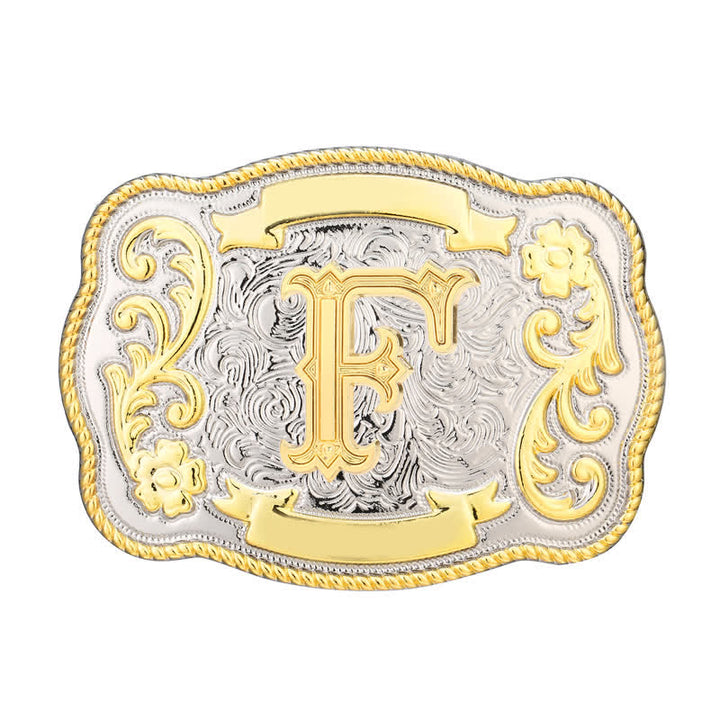 Ceinture en cuir à boucle initiale Western dorée et argentée - F - Sans ceinture - image 6