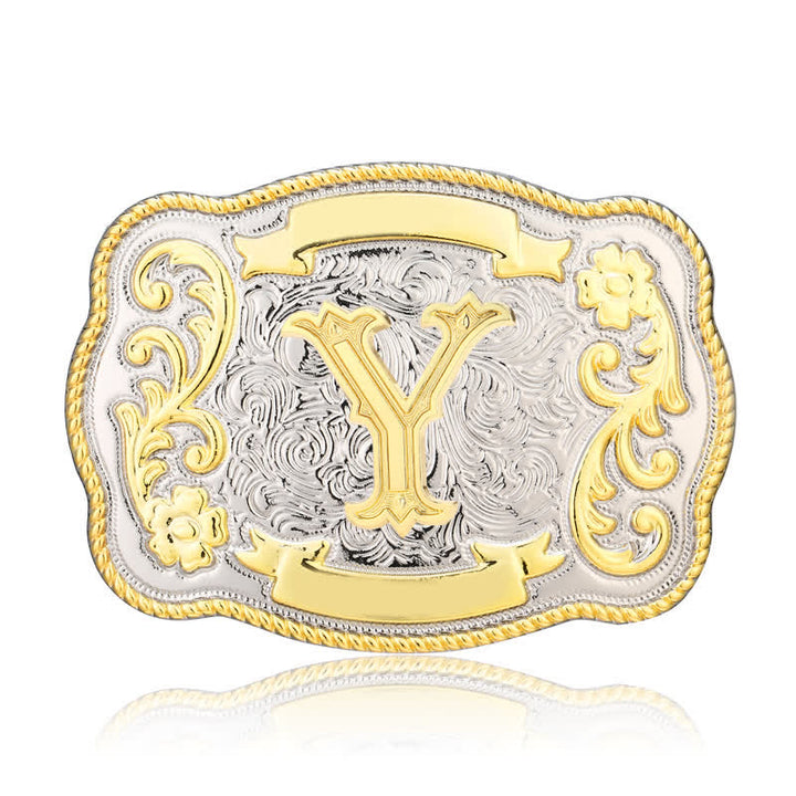 Ceinture en cuir à boucle initiale Western dorée et argentée - Y - Sans ceinture - image 24