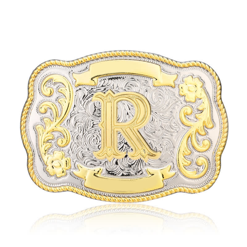 Ceinture en cuir à boucle initiale Western dorée et argentée - R - Sans ceinture - image 18