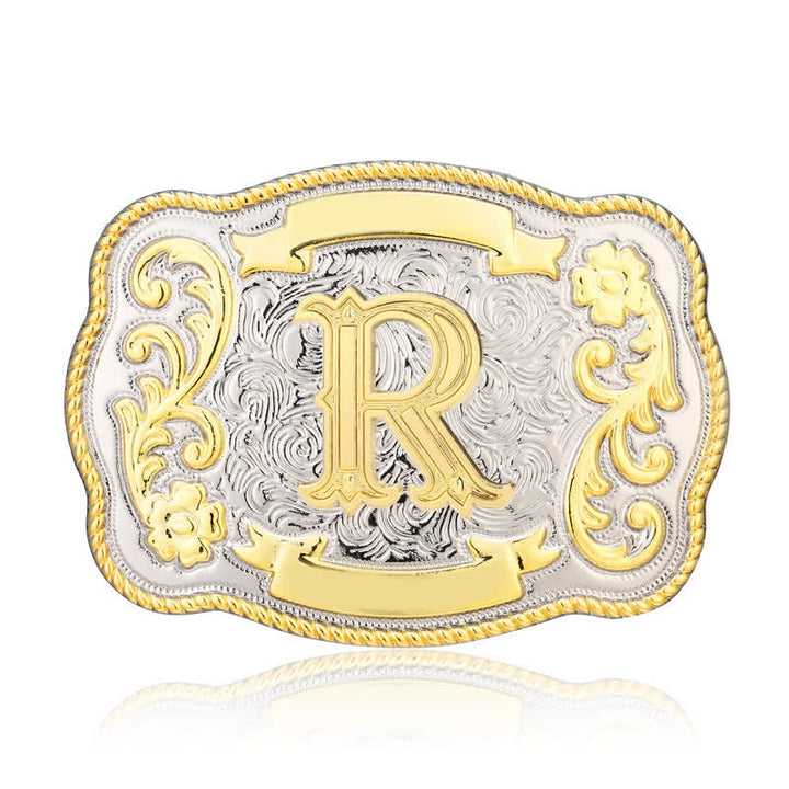 Ceinture en cuir à boucle initiale Western dorée et argentée - R - Sans ceinture - image 18