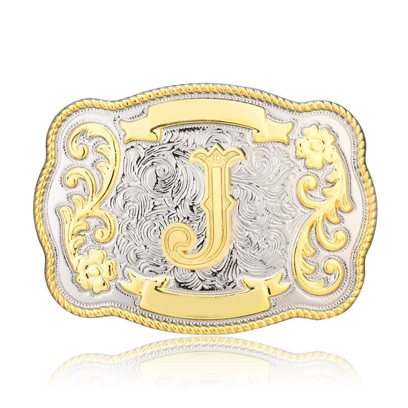 Ceinture en cuir à boucle initiale Western dorée et argentée - J - Sans ceinture - image 10