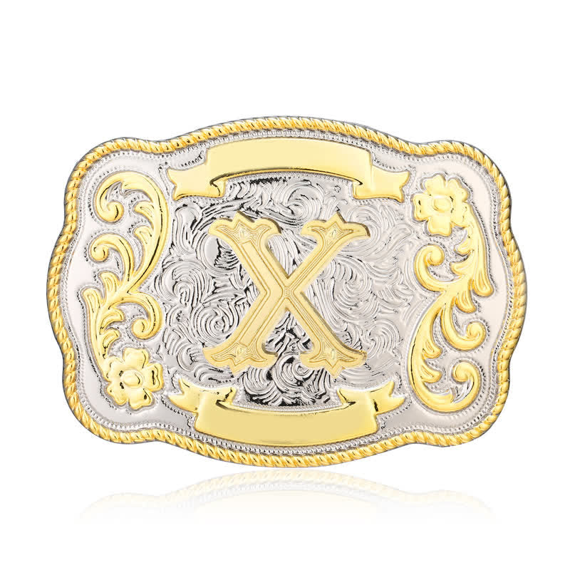Ceinture en cuir à boucle initiale Western dorée et argentée - X - Sans ceinture - image 23
