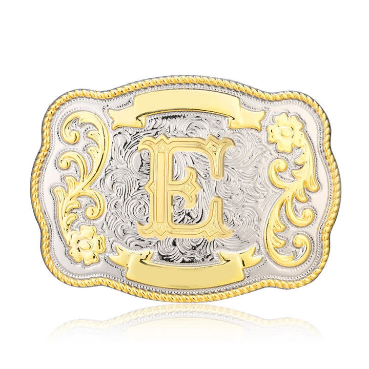Ceinture en cuir à boucle initiale Western dorée et argentée - E - Sans ceinture - image 5