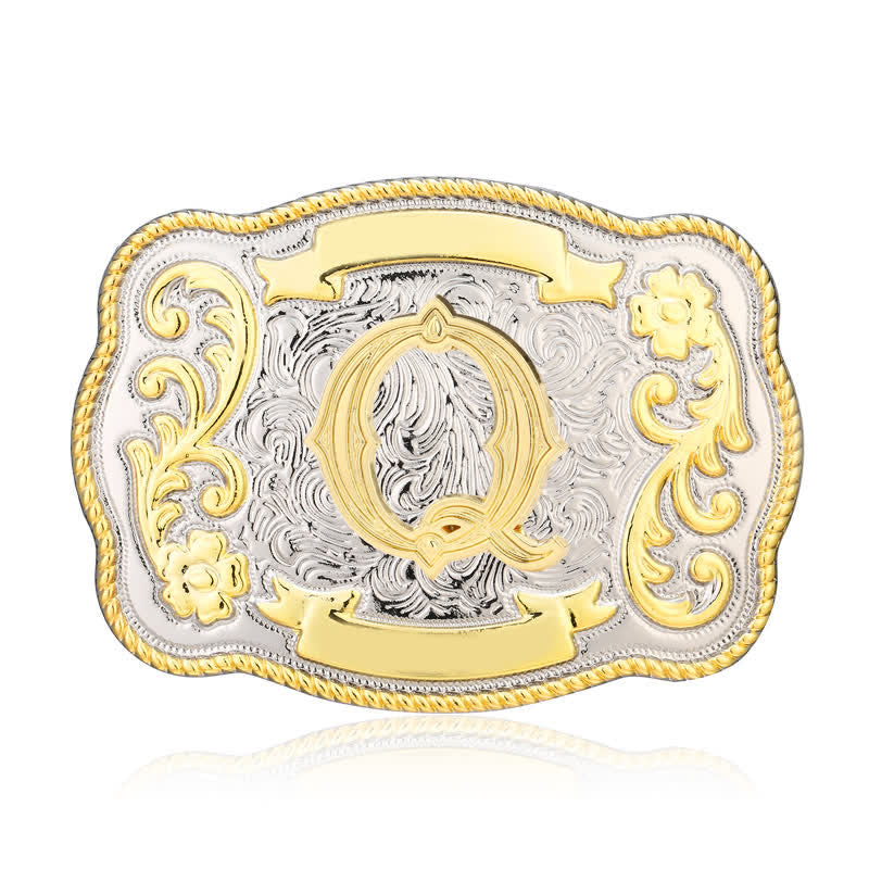 Ceinture en cuir à boucle initiale Western dorée et argentée - Q - Sans ceinture - image 17