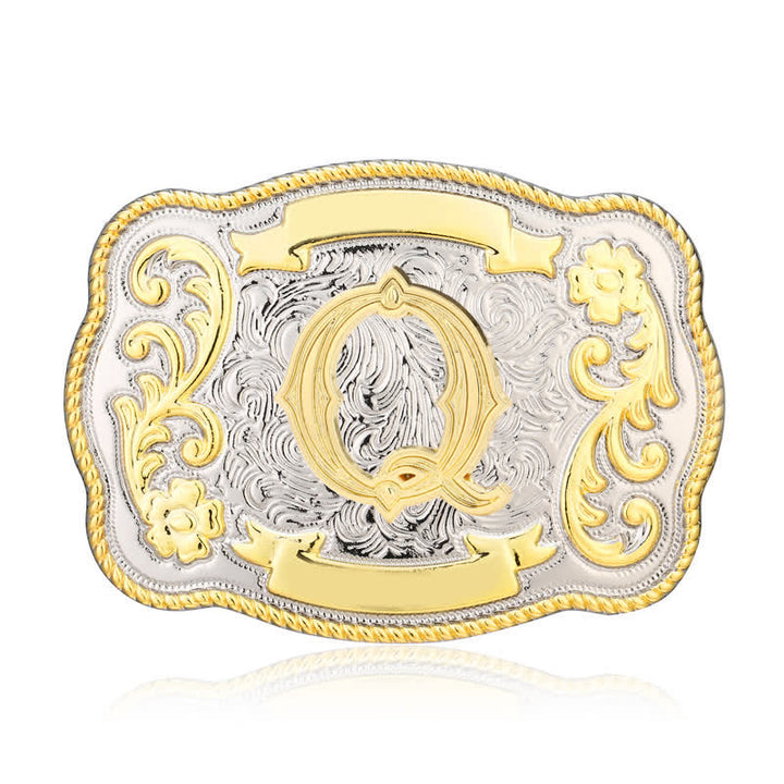 Ceinture en cuir à boucle initiale Western dorée et argentée - Q - Sans ceinture - image 17