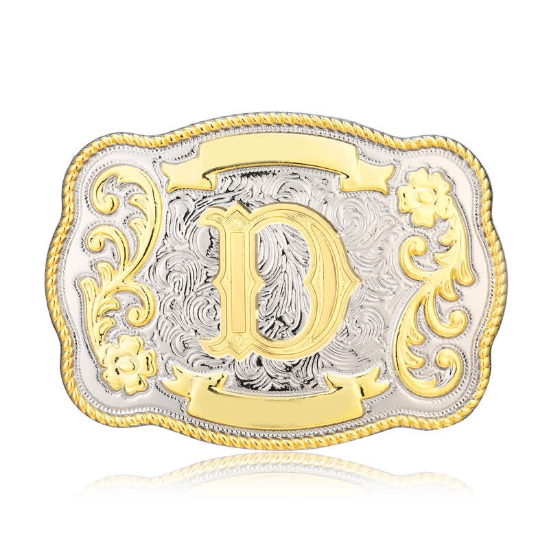 Ceinture en cuir à boucle initiale Western dorée et argentée - D - Sans ceinture - image 4