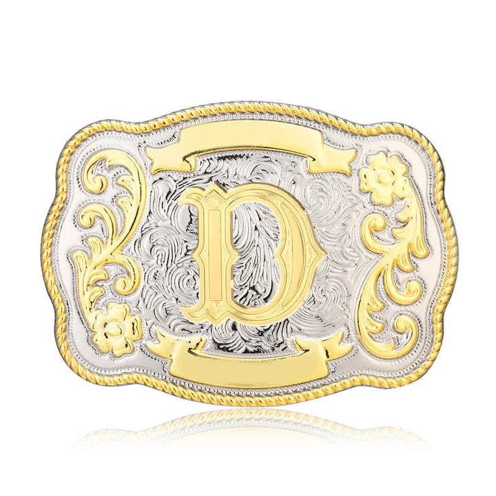 Ceinture en cuir à boucle initiale Western dorée et argentée - D - Sans ceinture - image 4