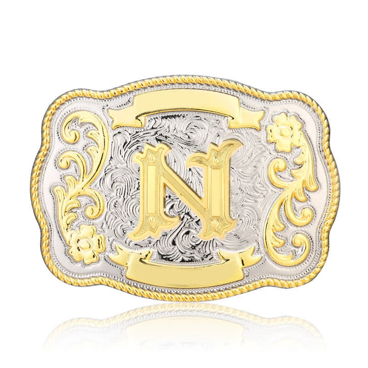 Ceinture en cuir à boucle initiale Western dorée et argentée - N - Sans ceinture - image 14