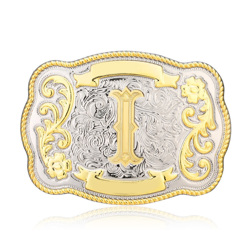 Ceinture en cuir à boucle initiale Western dorée et argentée - I - Sans ceinture - image 9