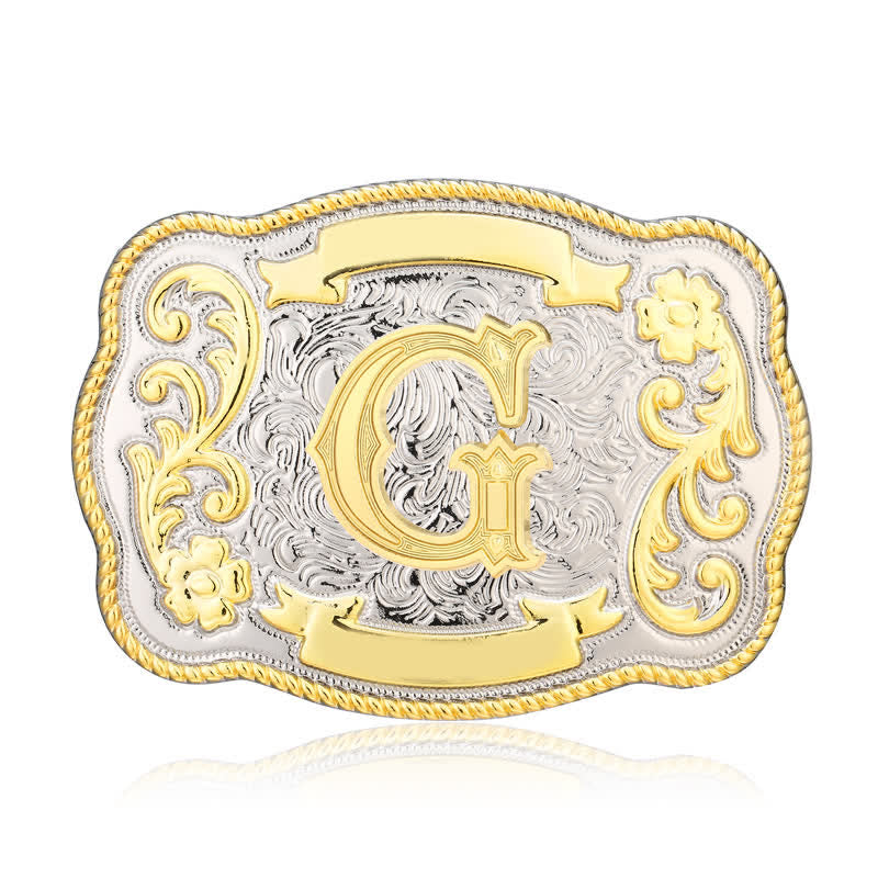 Ceinture en cuir à boucle initiale Western dorée et argentée - G - Sans ceinture - image 7