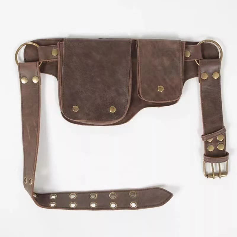 Sac ceinture unisexe rétro en cuir avec bouton de rangement pour téléphone - image 3