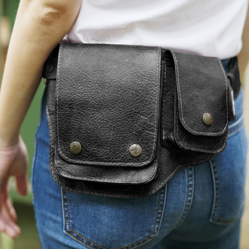 Sac ceinture unisexe rétro en cuir avec bouton de rangement pour téléphone - image 2