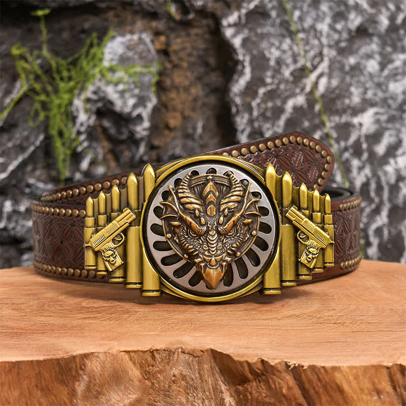 Ceinture en cuir à boucle rotative DIY en bronze avec dragon à bec pointu - Dragon à bec pointu - Ceinture à rivets marron - 42 - image 5