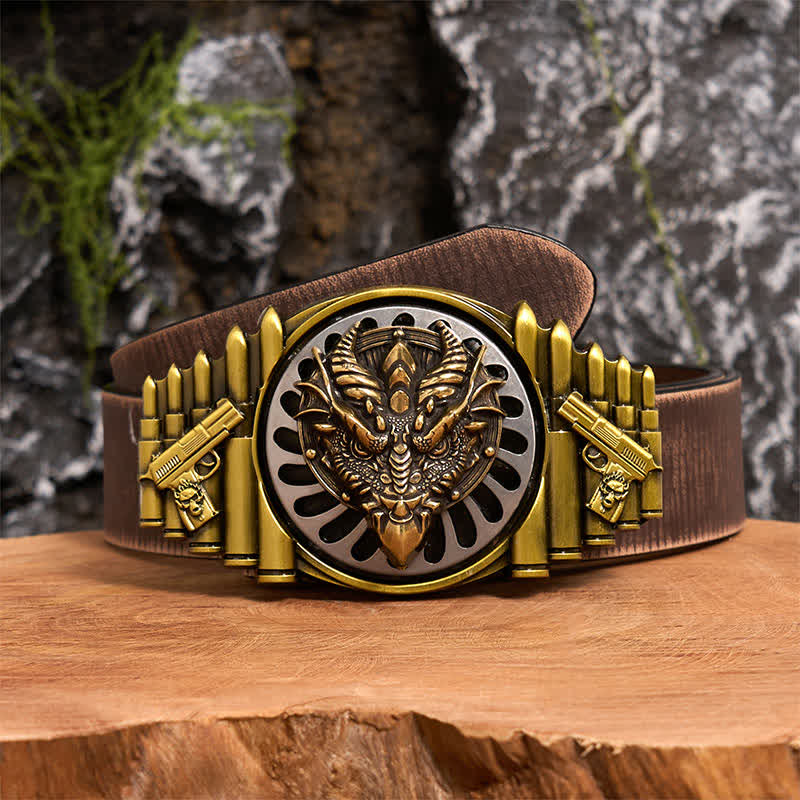 Ceinture en cuir à boucle rotative DIY en bronze avec dragon à bec pointu - Dragon à bec pointu - Ceinture marron vieillie - 42 - image 6