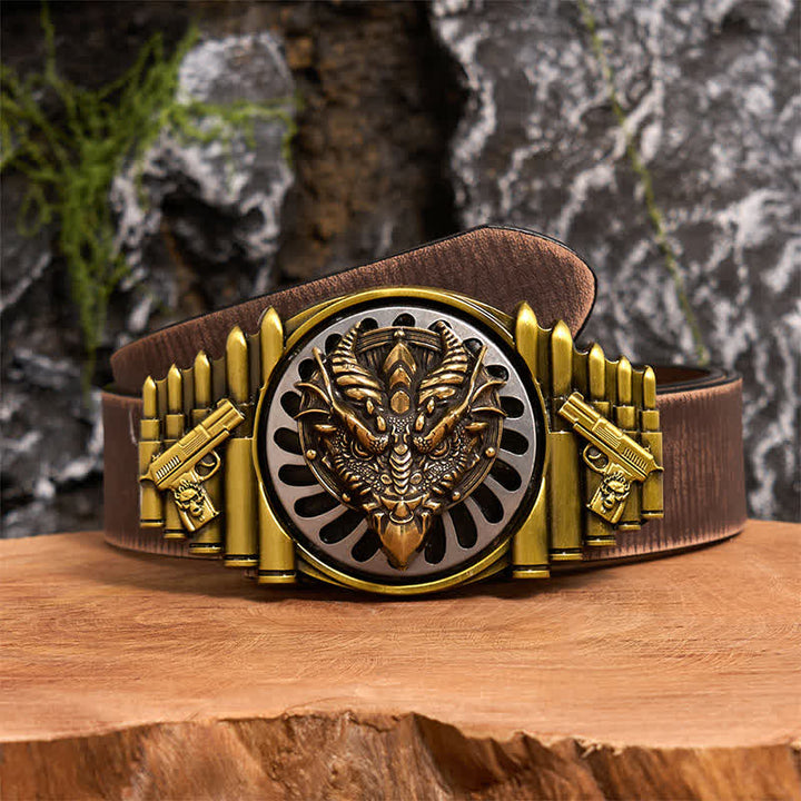 Ceinture en cuir à boucle rotative DIY en bronze avec dragon à bec pointu - Dragon à bec pointu - Ceinture marron vieillie - 42 - image 6