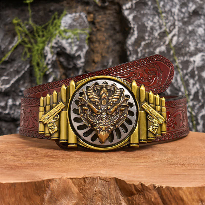 Ceinture en cuir à boucle rotative DIY en bronze avec dragon à bec pointu - Dragon à bec pointu - Ceinture marron sculptée - 42 - image 7
