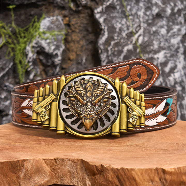 Ceinture en cuir à boucle rotative DIY en bronze avec dragon à bec pointu - Dragon à bec pointu - Ceinture à plumes marron - 40 - image 8