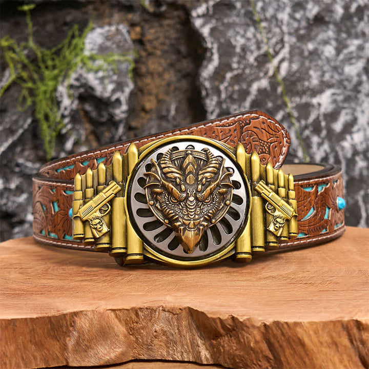 Ceinture en cuir à boucle rotative DIY en bronze avec dragon à bec pointu - Dragon à bec pointu - Ceinture sculptée en turquoise - 42 - image 4