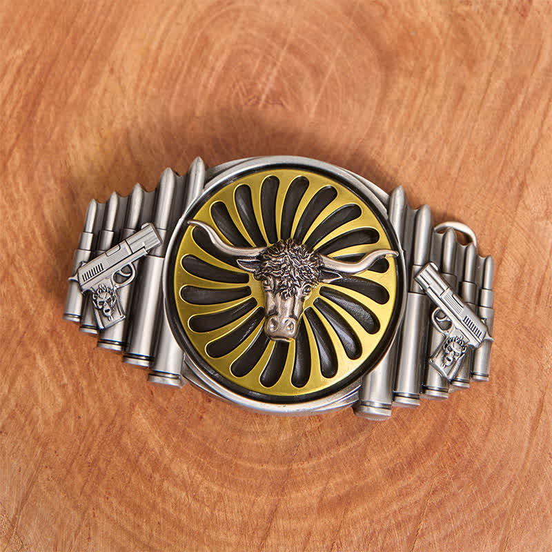 Ceinture en cuir à boucle rotative avec tête de taureau argentée occidentale - image 2