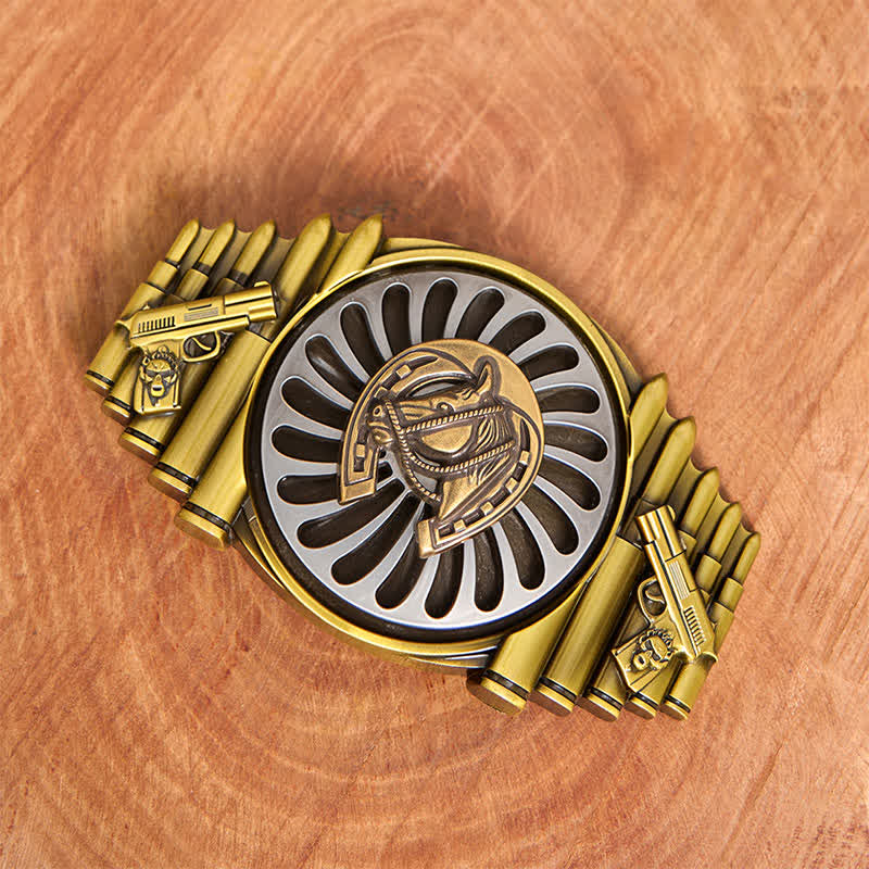 Boucle de ceinture en cuir à motif de fer à cheval rotatif en bronze, motif pistolet et balle - image 2